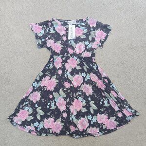 NWT Wildfox Rosie Pink and Black Flutter Sleeve Fit And Flare Dress Size Small